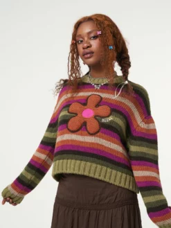 Minga London Retro Flower Striped Knit Jumper