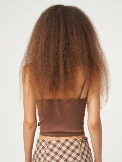 Minga London Chocolate Brown Lace Trim Cami Top Clothing