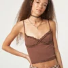 Minga London Chocolate Brown Lace Trim Cami Top Clothing