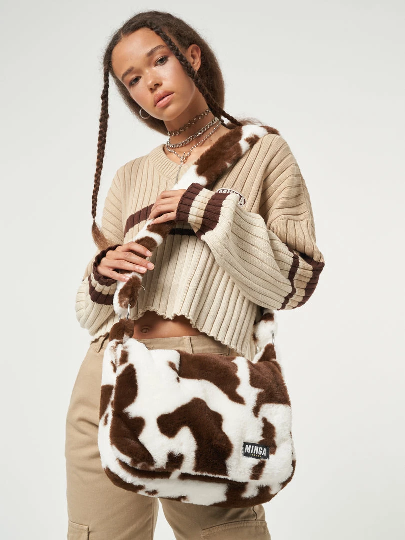 Minga London Cow Print Fluffy Crossbody Bag