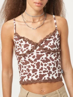 Minga London Clothing Cow Print Lace Trim Cami Top