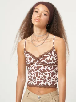 Minga London Clothing Cow Print Lace Trim Cami Top