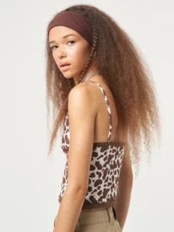 Minga London Clothing Cow Print Lace Trim Cami Top