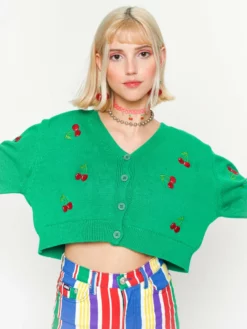 Minga London Clothing Cherry Girl Green Crop Cardigan