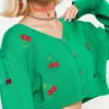 Minga London Clothing Cherry Girl Green Crop Cardigan