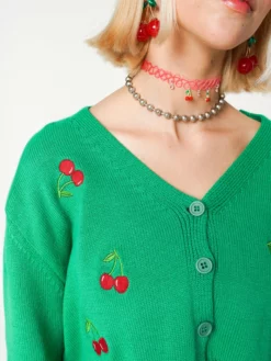 Minga London Clothing Cherry Girl Green Crop Cardigan