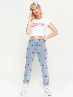 Minga London Clothing Cherry Denim Mom Jeans