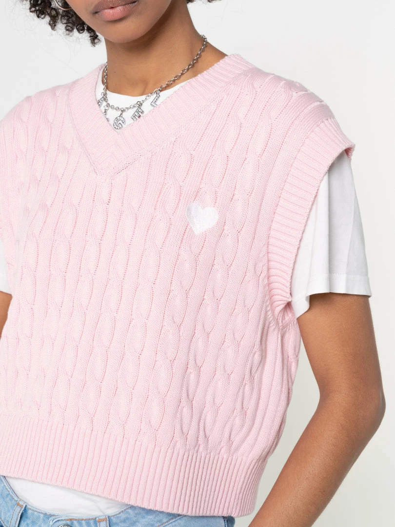 Minga London Heart Pink Cable Knitted Sweater Vest