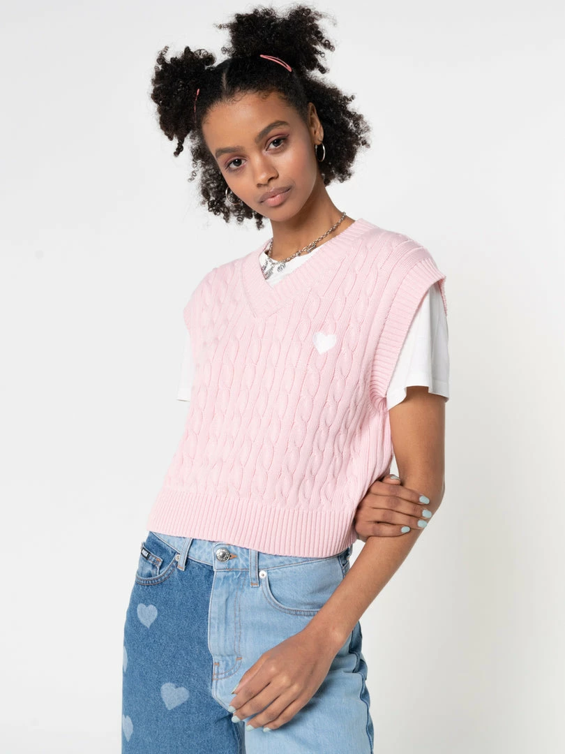 Minga London Heart Pink Cable Knitted Sweater Vest