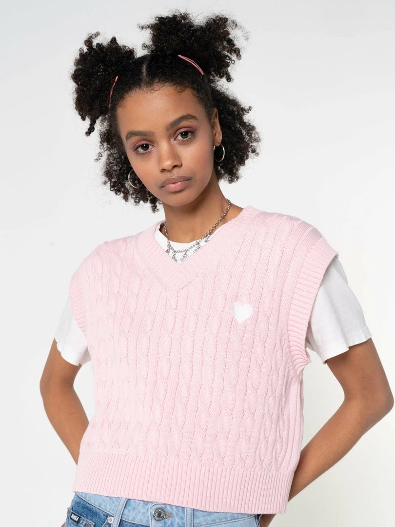 Minga London Heart Pink Cable Knitted Sweater Vest