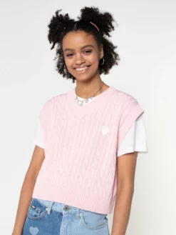 Minga London Heart Pink Cable Knitted Sweater Vest