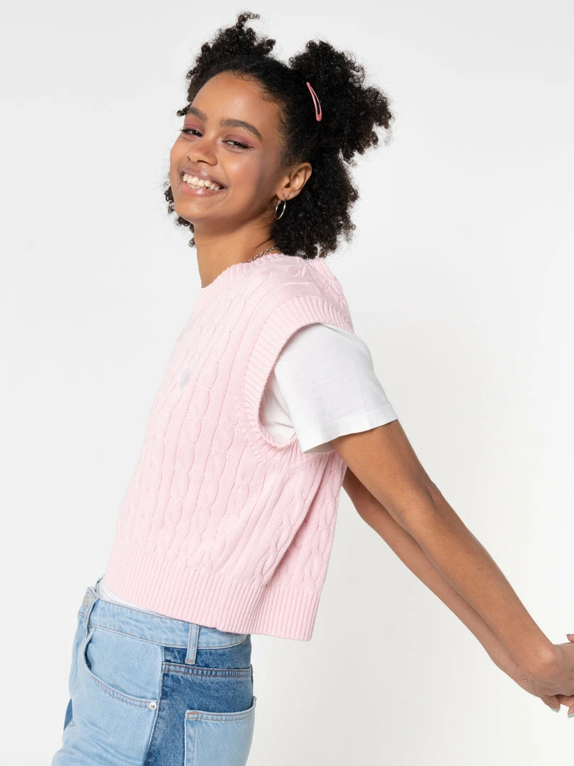 Minga London Heart Pink Cable Knitted Sweater Vest
