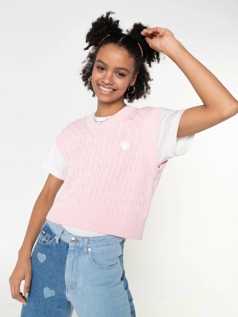 Minga London Heart Pink Cable Knitted Sweater Vest
