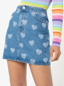 Minga London Clothing Heart Print Denim Mini Skirt