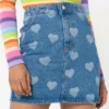 Minga London Clothing Heart Print Denim Mini Skirt