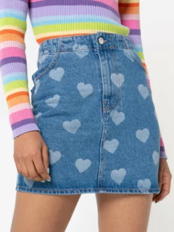 Minga London Clothing Heart Print Denim Mini Skirt