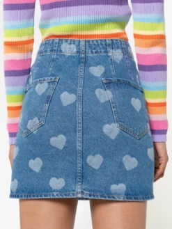 Minga London Clothing Heart Print Denim Mini Skirt