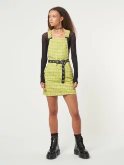 Minga London Lime Green Check Dungaree Dress Dresses & Overalls