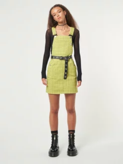 Minga London Lime Green Check Dungaree Dress Dresses & Overalls