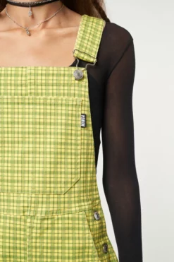 Minga London Lime Green Check Dungaree Dress Dresses & Overalls