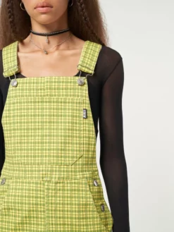 Minga London Lime Green Check Dungaree Dress Dresses & Overalls