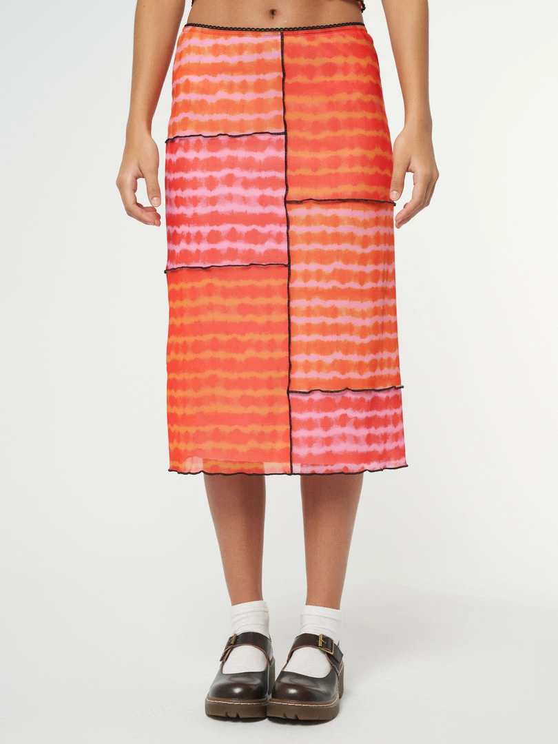 Minga London Clothing Vivid Tie Dye Patchwork Midi Skirt