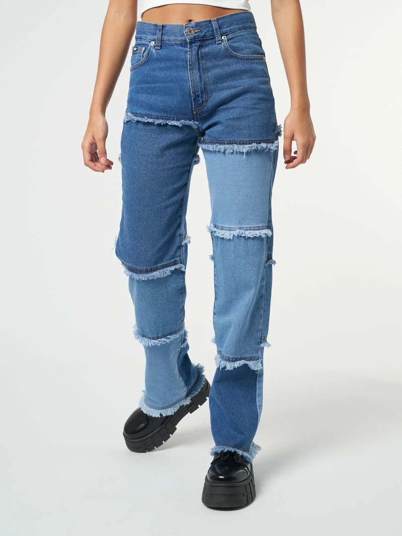 Minga London Smash Patchwork Striped Jeans Clothing