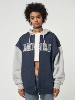 Minga London Minga Logo Zip Up Hoodie Jacket In Blue Grey Clothing