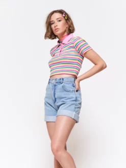 Minga London Clothing Denim Mom Shorts In Light Blue