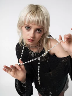 Minga London Pray 4 Me Rosary Pearl Beads Necklace