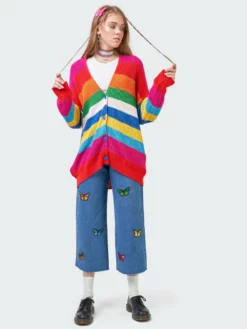 Minga London Rainbow Striped Oversized Knit Cardigan Clothing