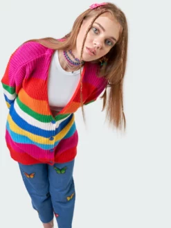 Minga London Rainbow Striped Oversized Knit Cardigan Clothing