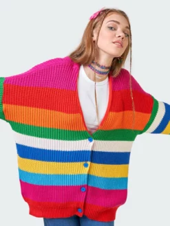 Minga London Rainbow Striped Oversized Knit Cardigan Clothing