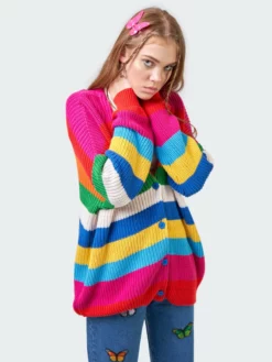 Minga London Rainbow Striped Oversized Knit Cardigan Clothing