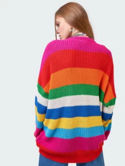 Minga London Rainbow Striped Oversized Knit Cardigan Clothing