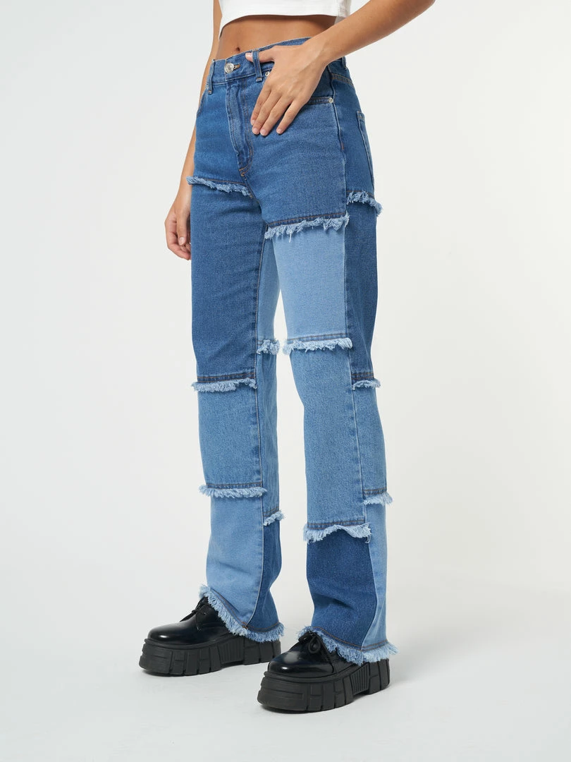 Minga London Smash Patchwork Striped Jeans Clothing