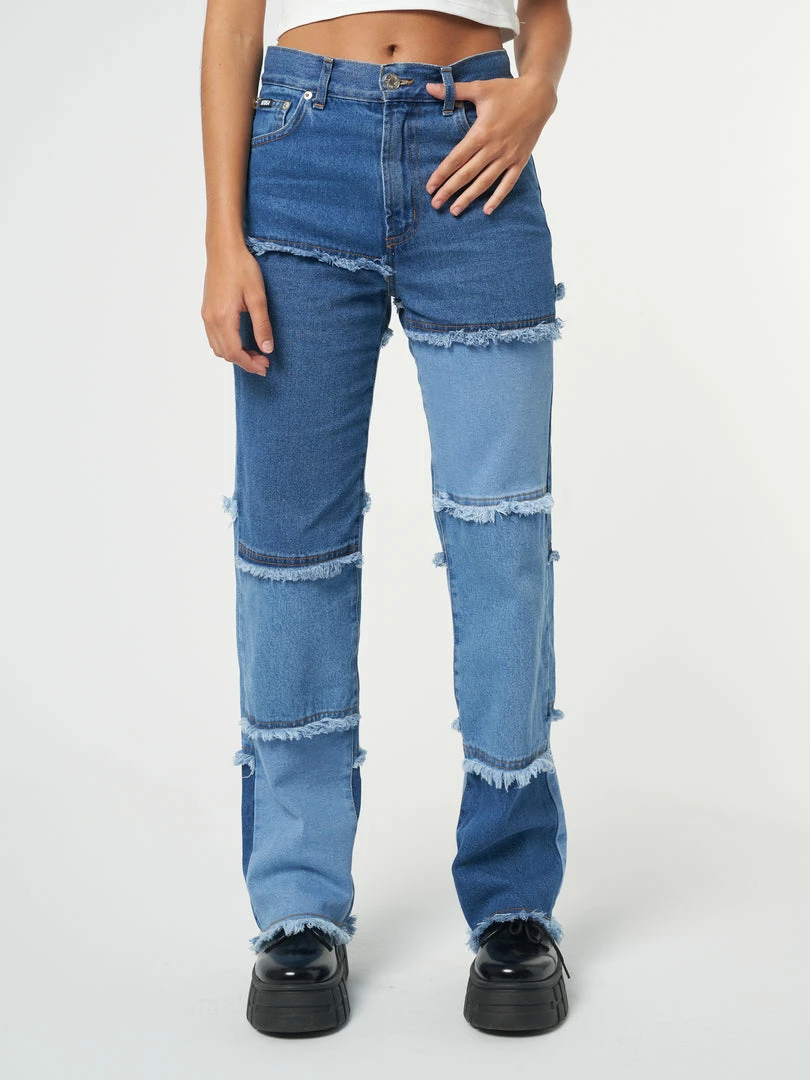 Minga London Smash Patchwork Striped Jeans Clothing