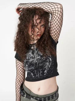 Minga London Angel Wings Black Crop Tee Clothing