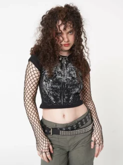 Minga London Angel Wings Black Crop Tee Clothing