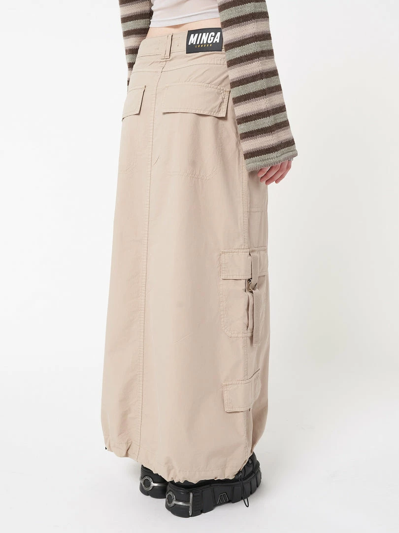 Minga London Clothing Aria Beige Cargo Maxi Skirt