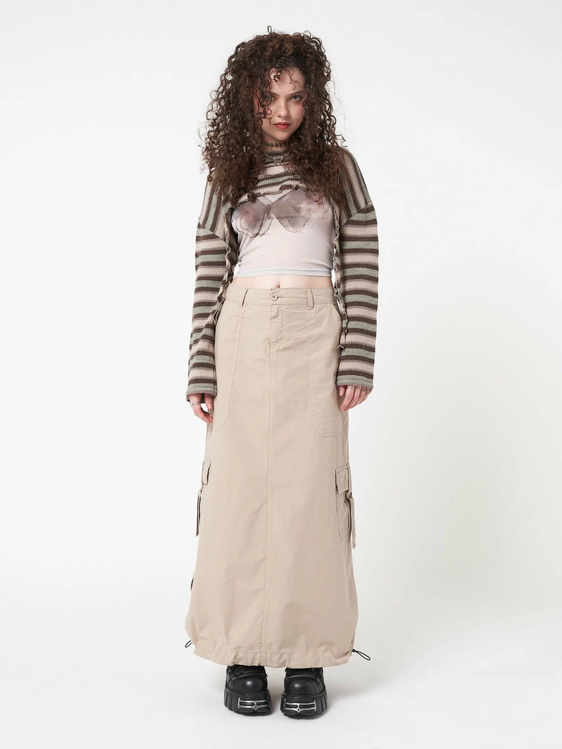 Minga London Clothing Aria Beige Cargo Maxi Skirt
