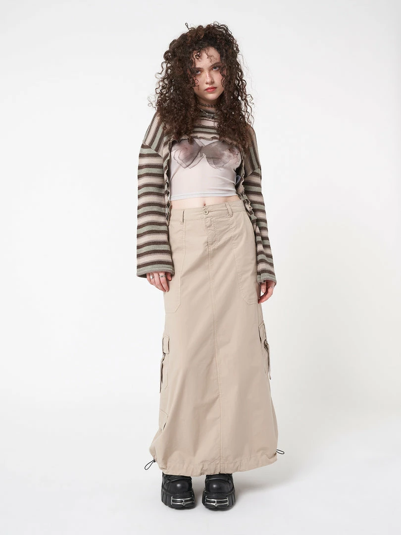 Minga London Clothing Aria Beige Cargo Maxi Skirt