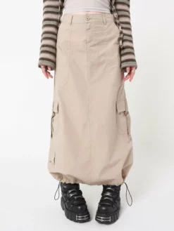 Minga London Clothing Aria Beige Cargo Maxi Skirt