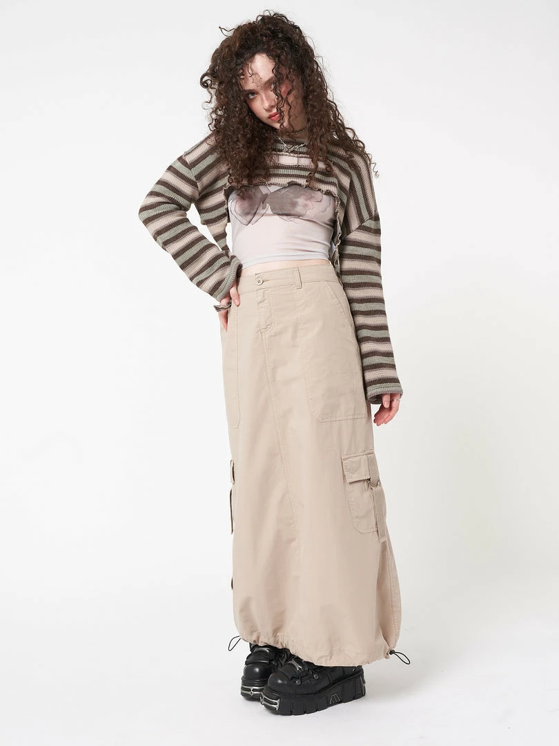 Minga London Clothing Aria Beige Cargo Maxi Skirt
