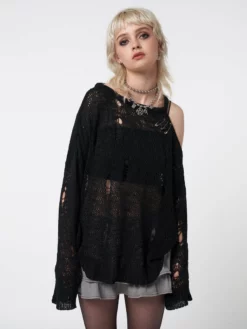 Minga London Most Wanted Avril Distressed Cut Out Net Knit Jumper