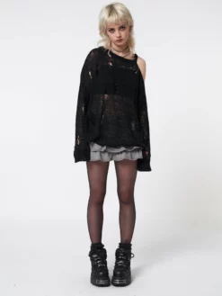 Minga London Most Wanted Avril Distressed Cut Out Net Knit Jumper