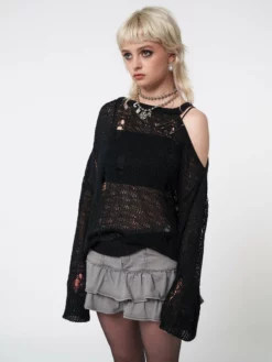Minga London Most Wanted Avril Distressed Cut Out Net Knit Jumper