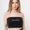 Minga London Clothing Baddie Rhinestone Heart Strap Crop Top