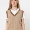 Minga London Clothing Beige Cable Knitted Sweater Vest