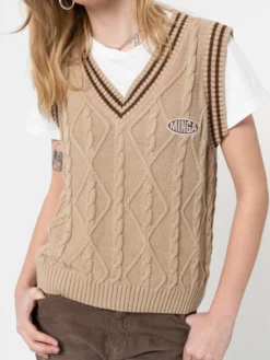 Minga London Clothing Beige Cable Knitted Sweater Vest